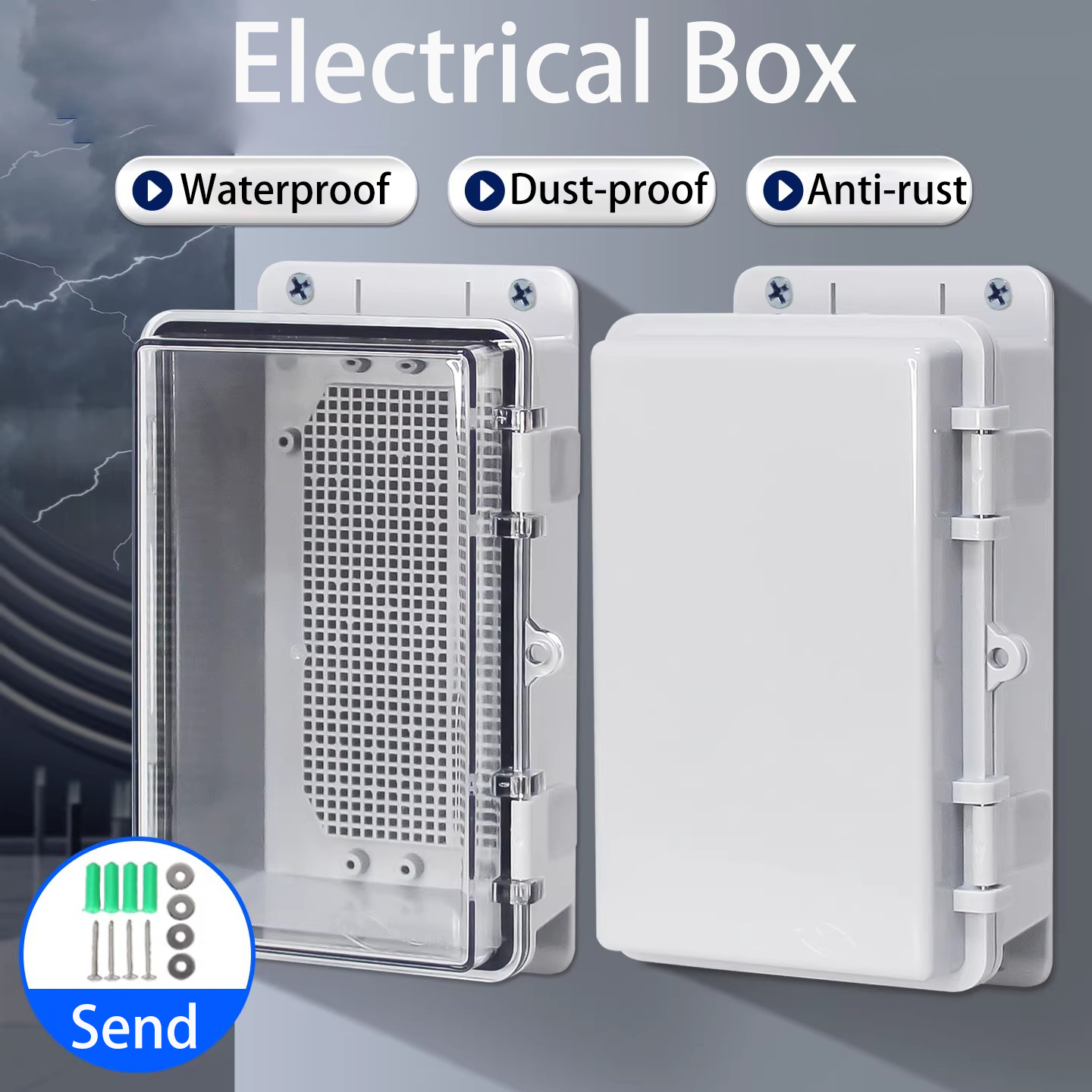 Outdoor Power Supply Box - IP66 Waterproof Grey/Transparent Cover Housing Power