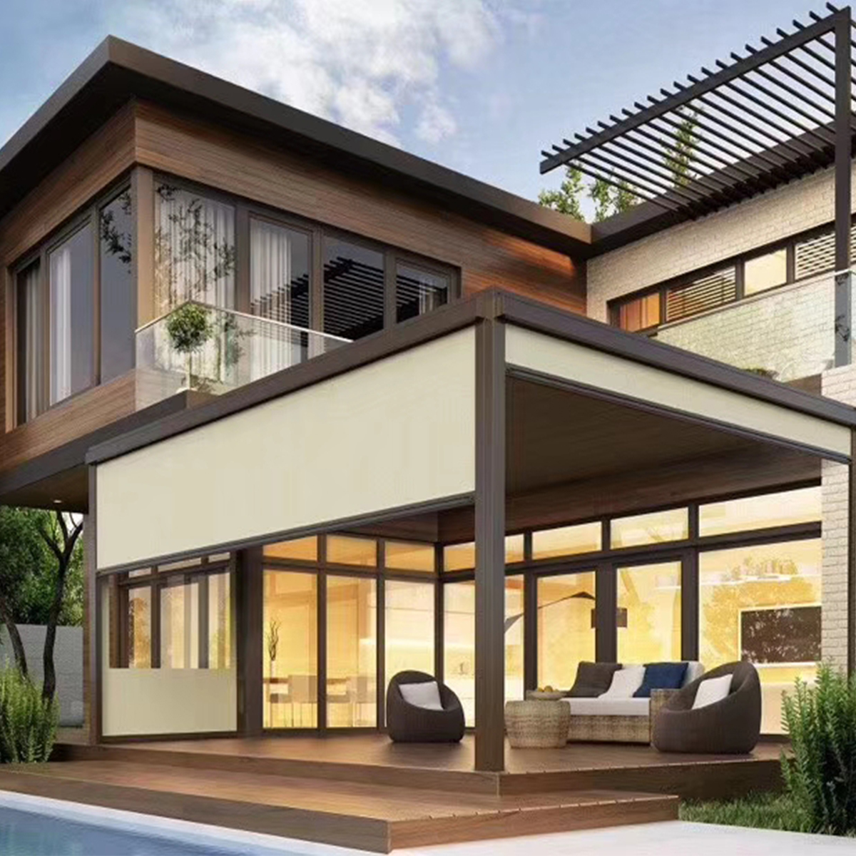 Outdoor Power Roller Shades - Built-In Waterproof Windproof Outdoor Motorized Roller