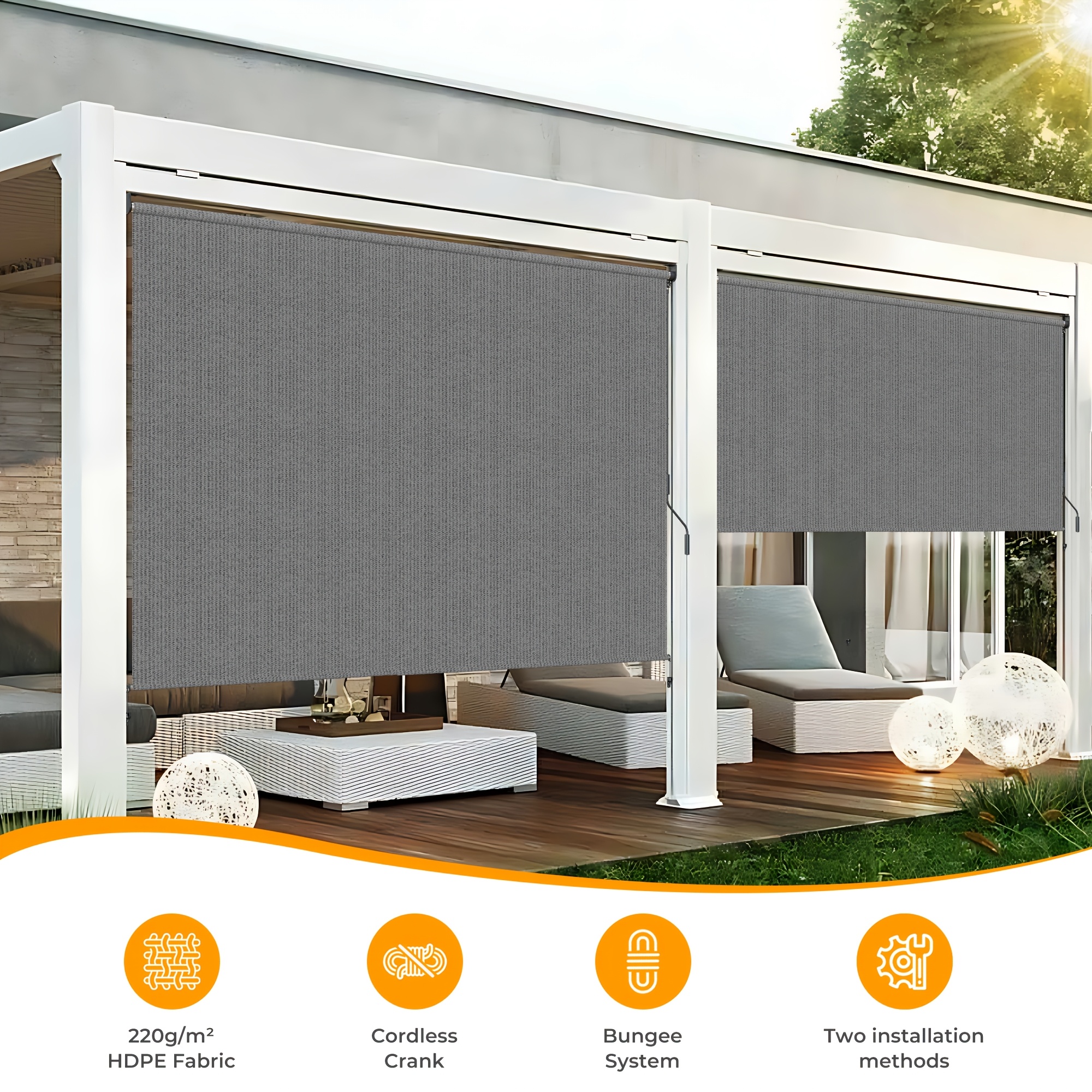 HOMEDEMO Outdoor Roller Shades - đánh giá và giá Outdoor Power Roller Shades